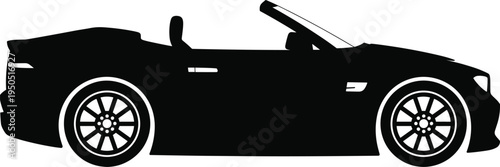 Convertible sports car silhouette side view, luxury cabriolet automobile illustration, modern roadster vehicle design isolated on white background