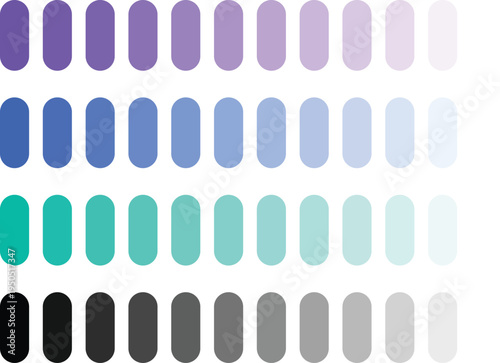 Rounded color palette swatches set. Gradient shade bars in multiple tones for UI and graphic design. Minimal vector color system for branding, interface, and visual identity work.