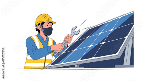Solar Panel Technician: An technician diligently works on solar panel installation or repair, demonstrating the crucial role of renewable energy technology.