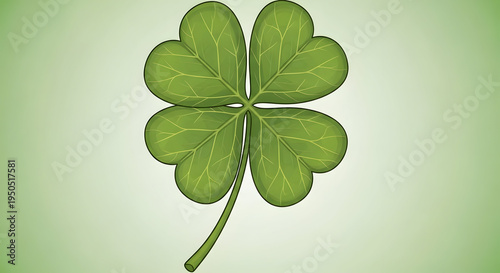 A four-leaf clover with a green stem and veins on transparent background