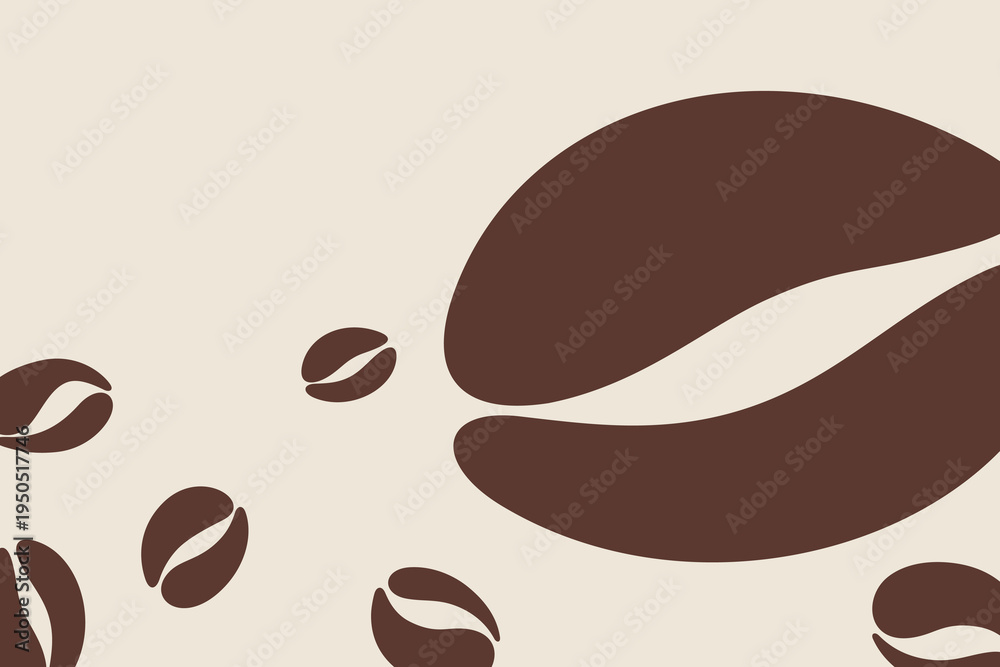 Obraz premium Coffee beans on beige background, modern background element with space for banner text, packaging, label, vector, flat design