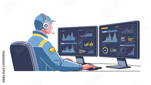 Data analyst at Work: A tech-savvy individual meticulously analyzes complex datasets on dual monitors, immersed in the digital realm of information analysis and technological innovation.