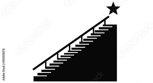 Simple black and white illustration of stairs leading to a single star