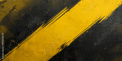 Vintage dirty yellow hazard stripes on a grunge black metal wall create a weathered construction warning sign pattern backdrop