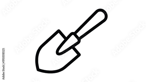 Black and white outline illustration of garden hand trowel