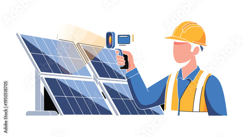 Solar Panel Inspector: An engineer meticulously examines solar panels, emphasizing the crucial role of renewable energy and sustainability.