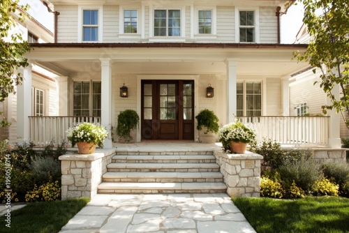 Wallpaper Mural Elegant front porch scene: clean lines, warm lighting, and tidy landscaping Torontodigital.ca