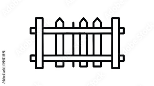 Minimalist outline of a short picket fence on white