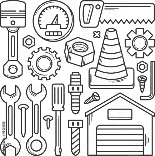 Collection of tools and equipment for construction and repair