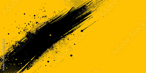 Black ink splat and paint spray texture design featuring a liquid splatter pattern on an abstract grunge background vector illustration with dirty oil stains and artistic drip elements