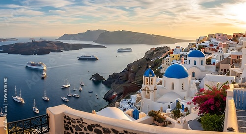 Santorini Greece Whitewashed Houses Blue Domes.