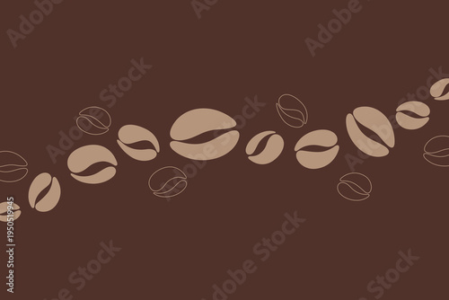 Coffee bean wave pattern on brown background background, modern background element with space for banner text, packaging, label, vector, flat design, hand-drawn