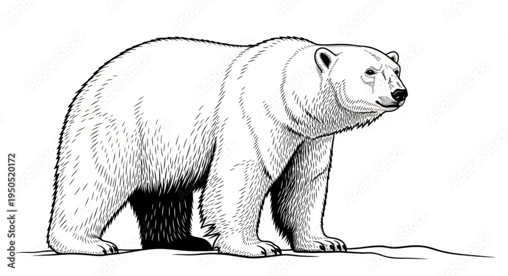 Fototapeta premium Detailed illustration of a majestic polar bear standing alert.