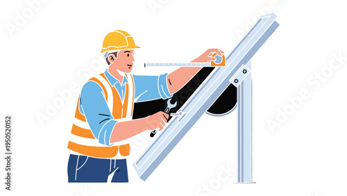 Solar Panel Technician in Action: A skilled technician, equipped with precision tools, meticulously measures and adjusts a solar panel.