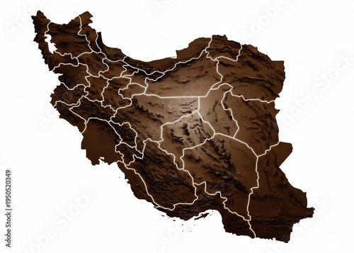 Shaded relief map displaying political borders of iran perfect for educational resources, presentations, graphics, and cartography projects.