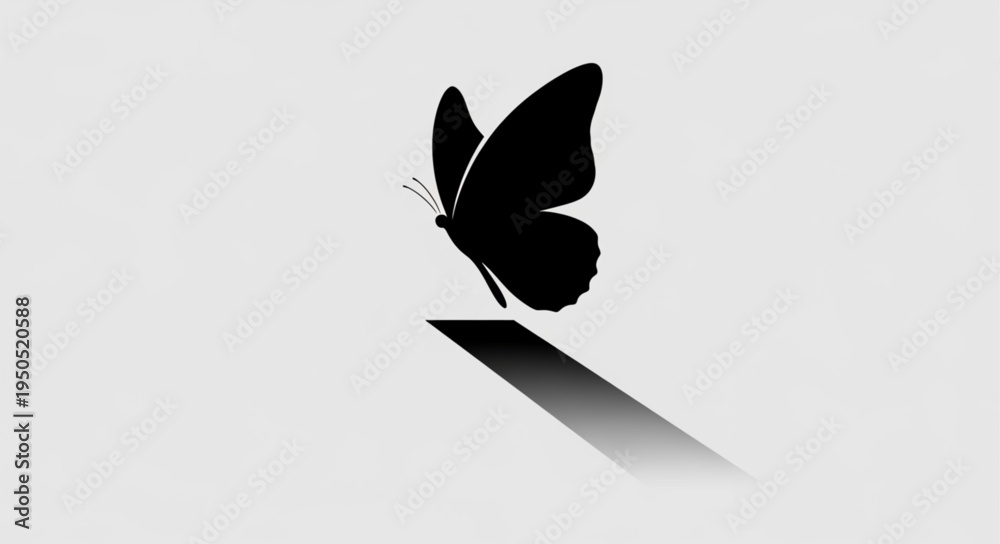 Obraz premium Monochrome Butterfly Silhouette Ascending from a Rectangular Base.