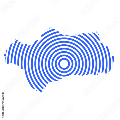 Andalusia Map with Concentric Blue Circles Pattern