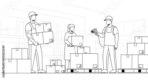 Warehouse Workers Managing Inventory and Scanning Packages for Distribution.
