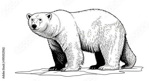 Detailed Black and White Illustration of a Polar Bear.