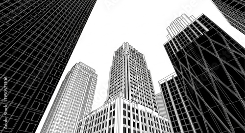 Monochrome Skyscrapers Perspective - A Glimpse of Urban Majesty.
