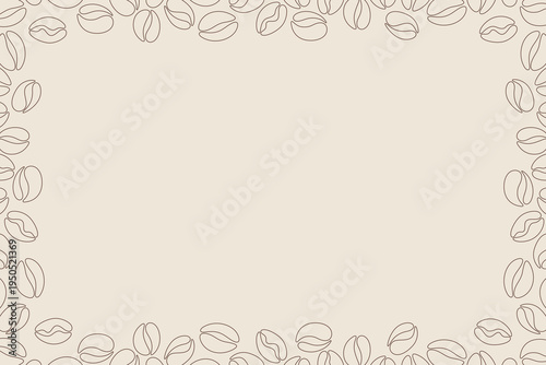 Coffee frame, beige background with coffee beans with space for text, vector, flat design. A modern graphic template for banners, labels, menus, and restaurants. Manually drawn with a line