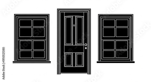 Door and Windows - Architectural Elements in Black and White.