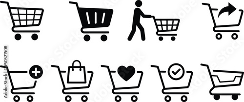 Online retail shopping cart and digital commerce transaction graphic set