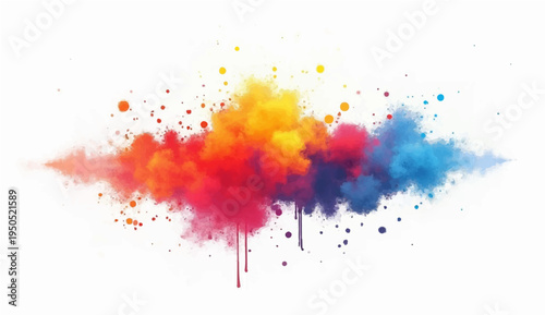 Abstract watercolor vector background with colorful paint splashes, ink splatters, and grunge brush textures forming a vibrant rainbow art design element