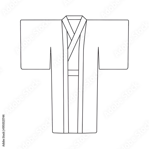 Traditional kimono robe with wide sleeves and intricate collar design minimalist illustration style elegant cultural attire full length view