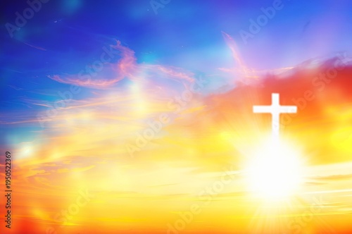 Cross of Christ on sky sun background
