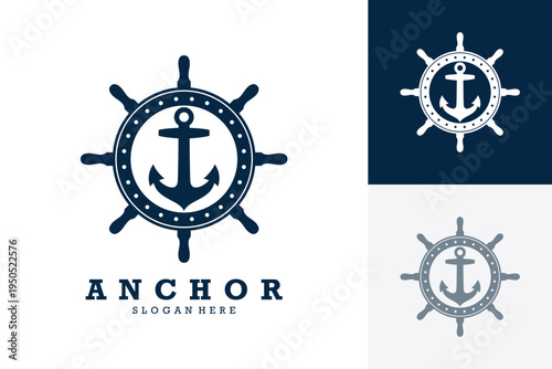 Nautical ship wheel anchor marine logo