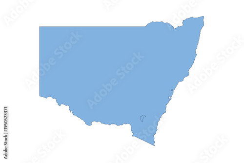 New South Wales Map Outline Vector Illustration, Simple Flat Blue Silhouette of NSW State in Australia, Isolated on White Background for Graphic Design, Travel, and Educational Projects