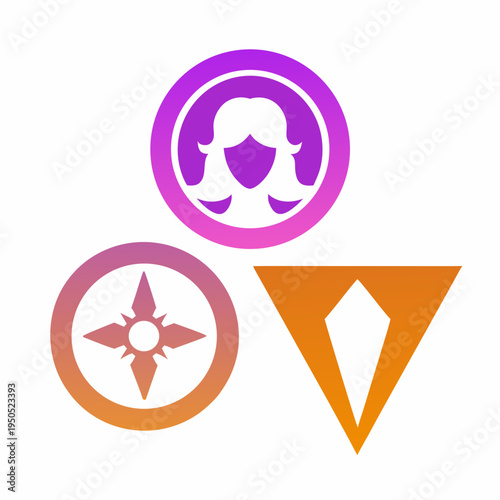 Colorful stickers with abstract icons representing femininity and companionship