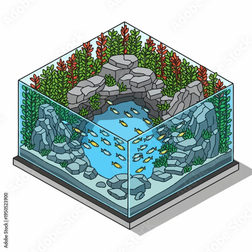 Vibrant Aquarium Ecosystem with Schooling Fish and Lush Aquatic Plants.