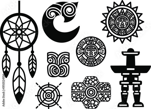 Native american dreamcatcher and tribal symbols