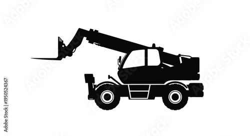 Fotografi A stark black silhouette depicts a telescopic handler a versatile construction m
