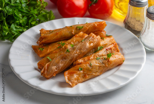 Quadro em tela Lahana Sarma - Lahana sarmasi, Turkish traditional food,a boiled cabbage leaf th