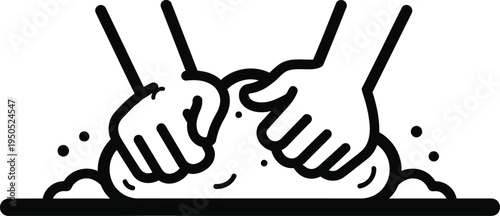 Hands kneading dough with rolling pin