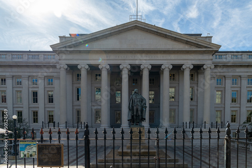 U.S. Treasury Building and Statue in Washington DC