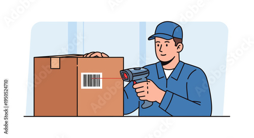 Warehouse Worker Scans Barcode on Package for Inventory Management and Logistics