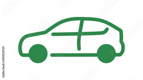 Green car icon symbolizes clean transportation, isolated on white