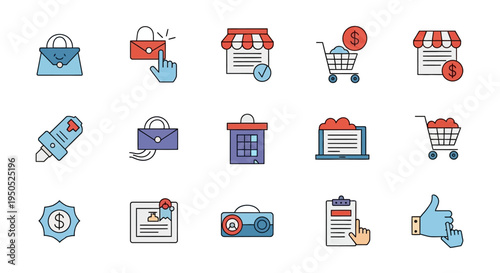 Ecommerce shopping icons on screen.
