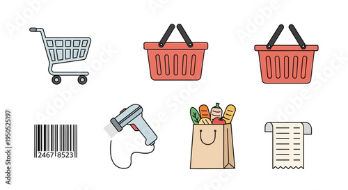 Shopping cart and retail icons.