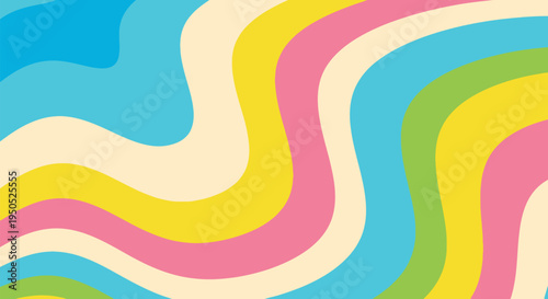Abstract Retro Wavy Background with Soft Pastel Rainbow Curves - Vintage Style Fluid Wave Pattern Design