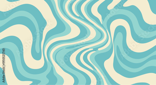 Retro Wavy Abstract Fluid Background Pattern in Soft Blue and Cream Tones – Groovy Psychedelic Liquid Effect Design