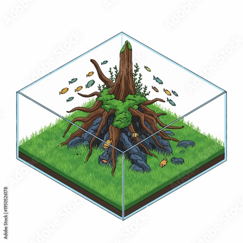Aquatic Ecosystem With Root System And Fish.