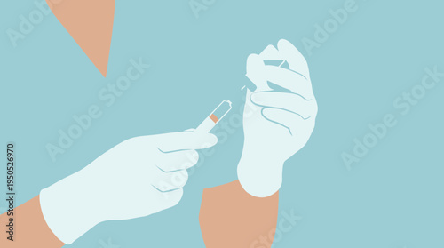 Healthcare professional in sterile gloves carefully preparing an ampule for injection, symbolizing precision in medical procedures and vaccination