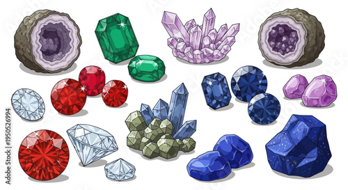 Collection of Precious Gemstones and Crystals