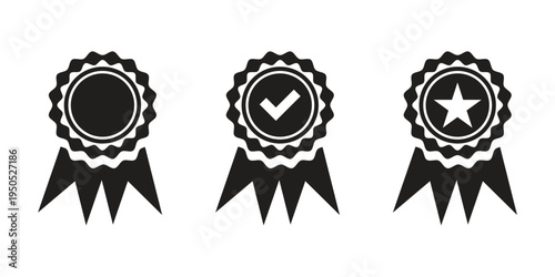 Award badge ribbon icon set. Seal check star vector collection
