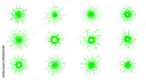 Green Shattered Glass Patterns Collection - Abstract Background Elements
